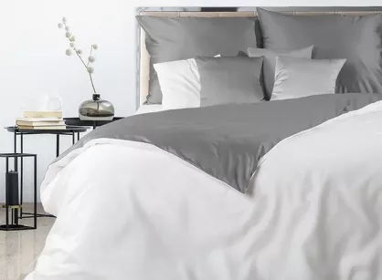 Pościel satynowa 140x200 NOVA 3 dwukolorowa gładka biała stalowa