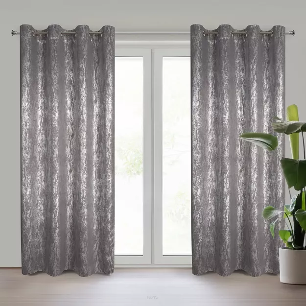 Zasłona na przelotkach 140x250 ELISE zaciemniająca typu dimout stalowa z marmurkowym srebrnym nadrukiem