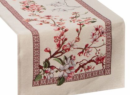 Bieżnik gobelinowy 45x140 THAI naturalny różowy wzór kwiatu wiśni