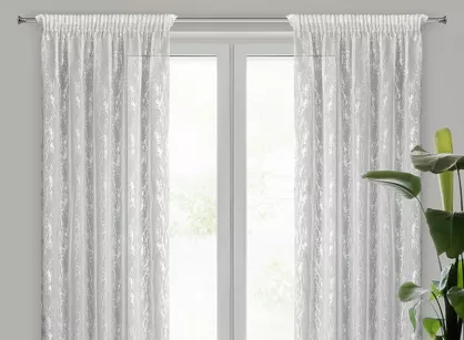 Firana na taśmie 140x270 MIA biała z etaminy ze srebrnym marmurkowym nadrukiem