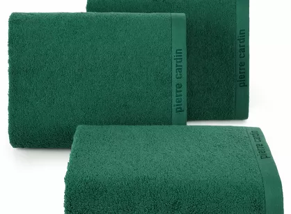 Ręcznik 50x90 EVI Pierre Cardin ciemna zieleń zdobiony bordiurą w kolorze ręcznika z logo marki