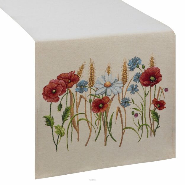 Bieżnik gobelinowy 40x100 1306 naturalny z nadrukiem maków