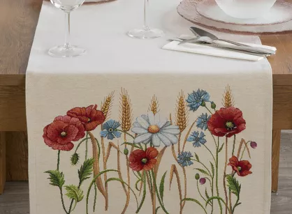 Bieżnik gobelinowy 40x100 1306 naturalny z nadrukiem maków