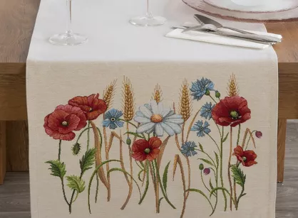 Bieżnik gobelinowy 40x100 1306 naturalny z nadrukiem maków