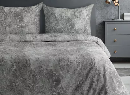 Pościel satynowa 140x200 SPRING 71 srebrna stalowa z wzorem marmurkowym z kolekcji Classic