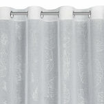 Zasłona na przelotkach 140x250 SAGI biała z etaminy zdobiona gumowym wzorem srebrnych kwiatów - 4