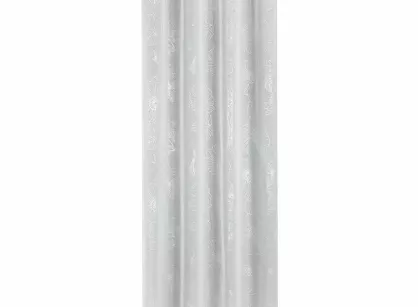 Zasłona gotowa na przelotkach 140x250 SAGI biała z etaminy zdobiona gumowym wzorem srebrnych kwiatów