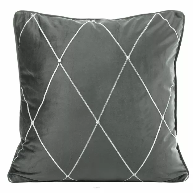Poszewka welwetowa 45x45 MARGO Pierre Cardin srebrna zdobiona srebrnym haftem w romby z wypustką na brzegach