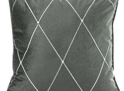 Poszewka welwetowa 45x45 MARGO Pierre Cardin srebrna zdobiona srebrnym haftem w romby z wypustką na brzegach