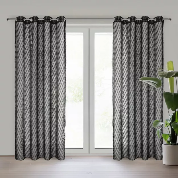 Zasłona na przelotkach 140x250 LAUREL czarna przetykana błyszczącą moherową nicią