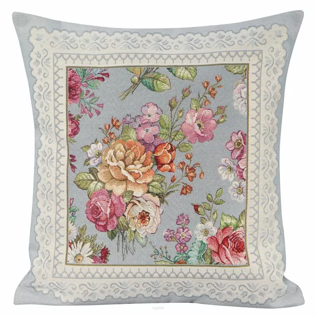 Poszewka gobelinowa 45x45 1175 popielata z wzorem kwiatowym