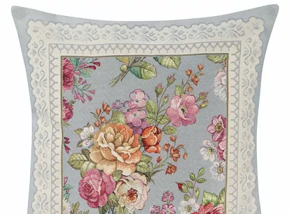 Poszewka gobelinowa 45x45 1175 popielata z wzorem kwiatowym