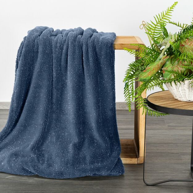 Koc 150x200 BLINK granatowy puszysty z błyszczącą srebrną nicią Design 91