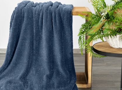 Koc 150x200 BLINK granatowy puszysty z błyszczącą srebrną nicią Design 91