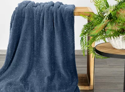 Koc 150x200 BLINK granatowy puszysty z błyszczącą srebrną nicią Design 91