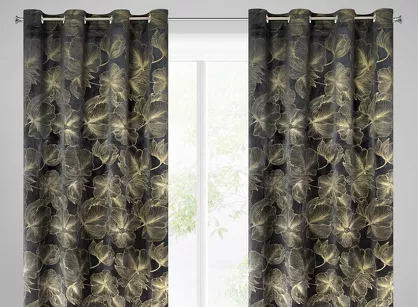 Zasłona na przelotkach 140x250 STELLA welwetowa czarna ze złotym kwiatowym nadrukiem