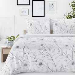 Pościel satynowa 160x200 SPRING 64 biała z czarnym wzorem roślinnym z kolekcji Classic