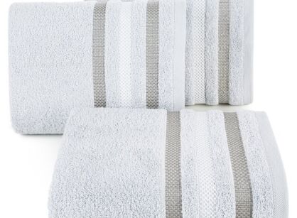 Ręcznik bawełniany 30x50 GRACJA srebrny z welurową bordiurą w 3 pasy z dodatkiem lśniącej nici