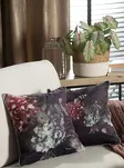 Poszewka welwetowa 45x45 VELVET 131 bordowa z designerskim zielonym wzorem kwiatowym obszyta lamówką - 3
