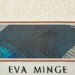 Ręcznik 70x140 EVA 3 Eva Minge kremowy zdobiony drukowaną bordiurą z wzorem niebieskiego liścia - 2