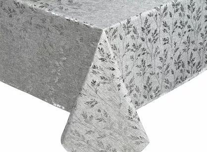 Obrus 140x260 SIMONA z błyszczącym srebrnym nadrukiem gałązek