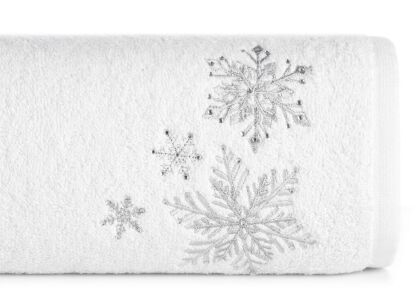 Ręcznik świąteczny 50x90 SANTA 13 biały w śnieżynki srebrne