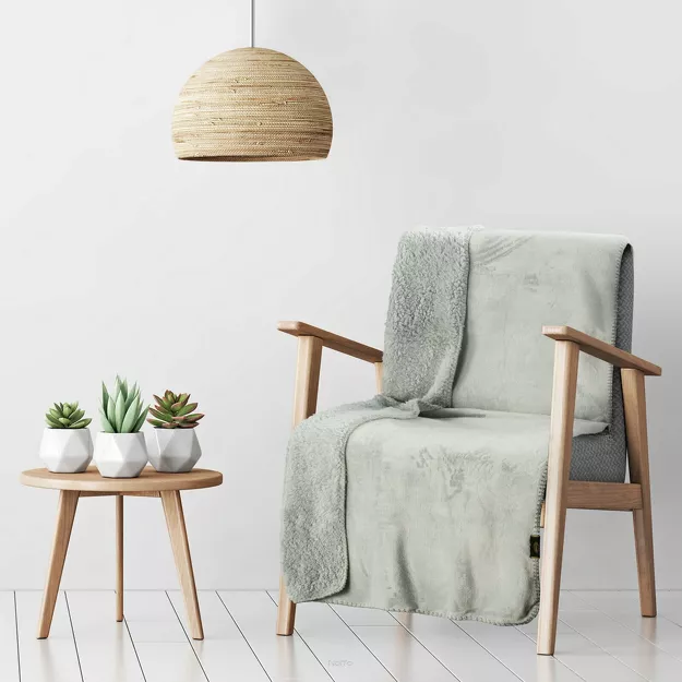 Koc na fotel jednokolorowy 70x160 TEDY srebrny imitujący buklę