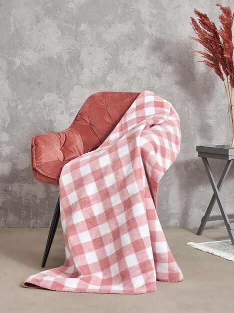 Koc bawełniany 150x200 2146-2 biały pudrowy piknikowy klasyk wykończony szydełkiem