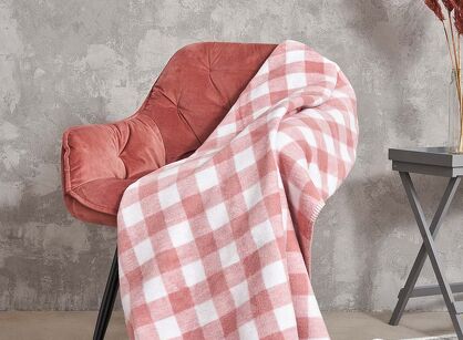 Koc bawełniany 150x200 2146-2 biały pudrowy piknikowy klasyk wykończony szydełkiem