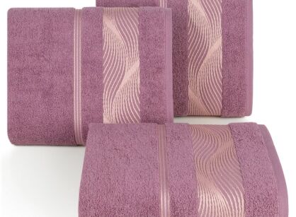 Ręcznik bawełniany 50x90 SYLWIA 2 liliowy z bordiurą żakardową w falujący wzór