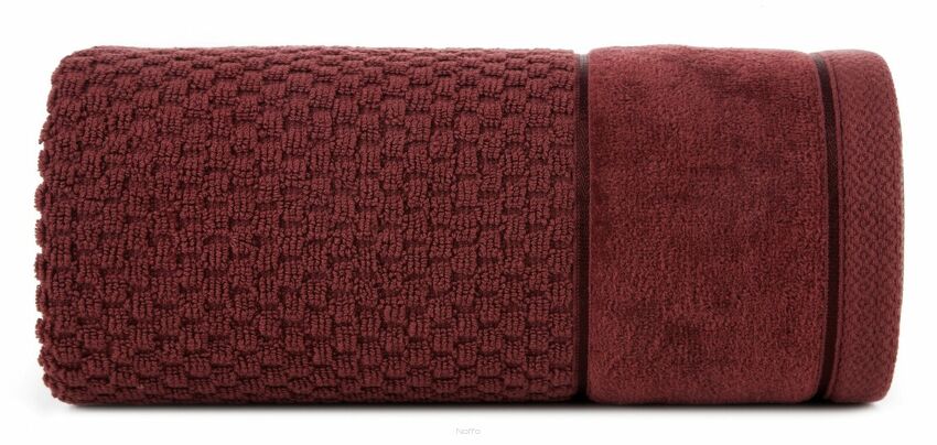 Ręcznik 30x50 FRIDA bordowy z fakturą kosteczki i szeroką welurową bordiurą 500 g/m2