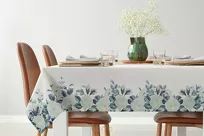 Nakładka płócienna 85x85 NATU 8 naturalna z dodatkiem lnu z nadrukiem zielonych róż - 7