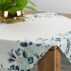 Nakładka płócienna 85x85 NATU 8 naturalna z dodatkiem lnu z nadrukiem zielonych róż