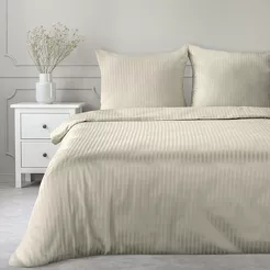 Pościel satynowa 160x200 VERA jednokolorowa gładka beżowa w prążki