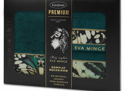 Komplet ręczników EVA 15 Eva Minge ciemny turkus z designerskim wzorem w motyle z kolekcji Premium