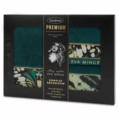 Komplet ręczników EVA 15 Eva Minge ciemny turkus z designerskim wzorem w motyle z kolekcji Premium