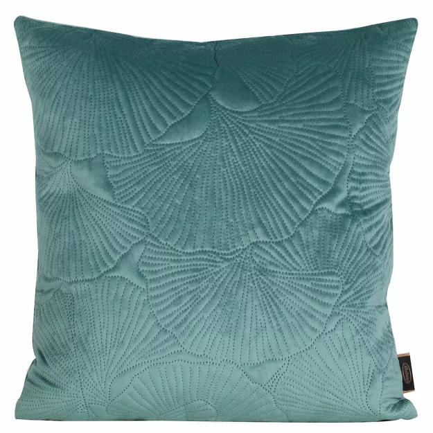 Poszewka welwetowa 45x45 VELVET 58F turkusowa z wzorem liści miłorzębu
