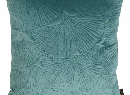 Poszewka welwetowa 45x45 VELVET 58F turkusowa z wzorem liści miłorzębu