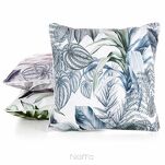 Poszewka welwetowa 45x45 DAVOS 2 biała pikowana z wzorem egzotycznych zielonych i srebrnych liści - 2