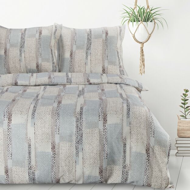 Pościel z mikrowłókna 220x200 ALLISON srebrna beżowa wzór geometryczny Design 91