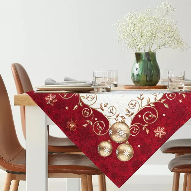 Obrus świąteczny 140x180 670 gobelinowy beżowy utkany nicią szenilową