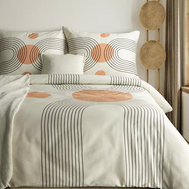 Pościel satynowa 160x200 SPRING 87 jasny beż pomarańcz z wzorem geometrycznym z kolekcji Classic