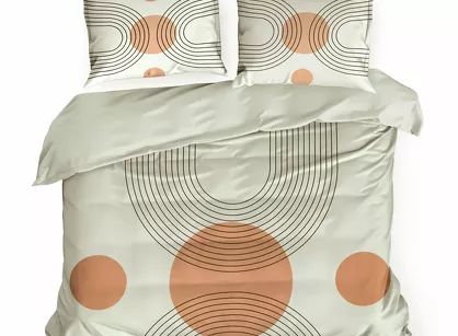 Pościel satynowa 160x200 SPRING 87 jasny beż pomarańcz z wzorem geometrycznym z kolekcji Classic