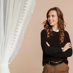 Komplet firan na taśmie 140x270 LARISA biała zdobionych kwiatową koronką z perełkami 2 szt. - 11