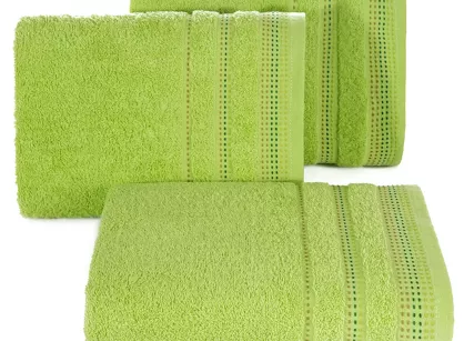 Ręcznik bawełniany 30x50 POLA w kolorze sałaty z kolorową bordiurą zakończoną stebnowaniem