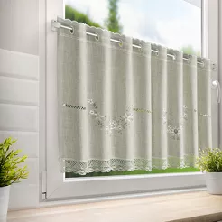 Zazdrostka w tunelu 150x60 VERONICA naturalna z etaminy zdobiona haftowanymi kwiatkami