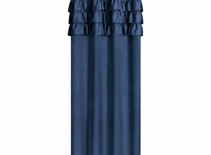 Zasłona na przelotkach 140x250 SAMI welwetowa granatowa jednokolorowa zdobiona w górnej części falbanami i taśmą z cyrkoniami