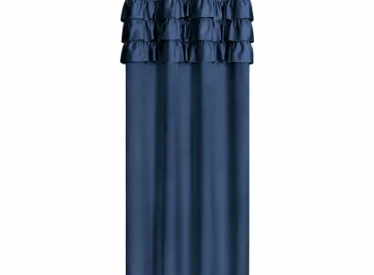 Zasłona gotowa na przelotkach 140x250 SAMI welwetowa granatowa jednokolorowa zdobiona w górnej części falbanami i taśmą z cyrkoniami