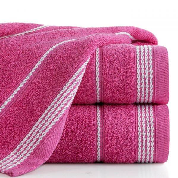Ręcznik bawełniany 50x90 MIRA różowy zdobiony bordiurą w pasy