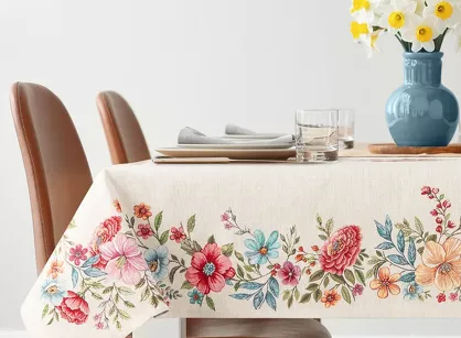 Obrus gobelinowy 140x180 1413 naturalny z nadrukiem kolorowych kwiatów